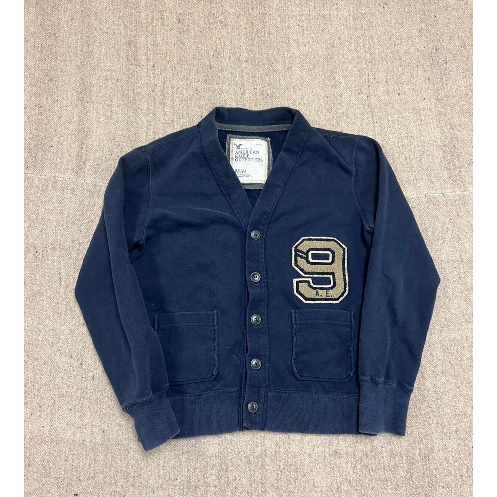 Vintage Patch Cardigan Sweatshirt Men Medium Blue 2000s American Eagle